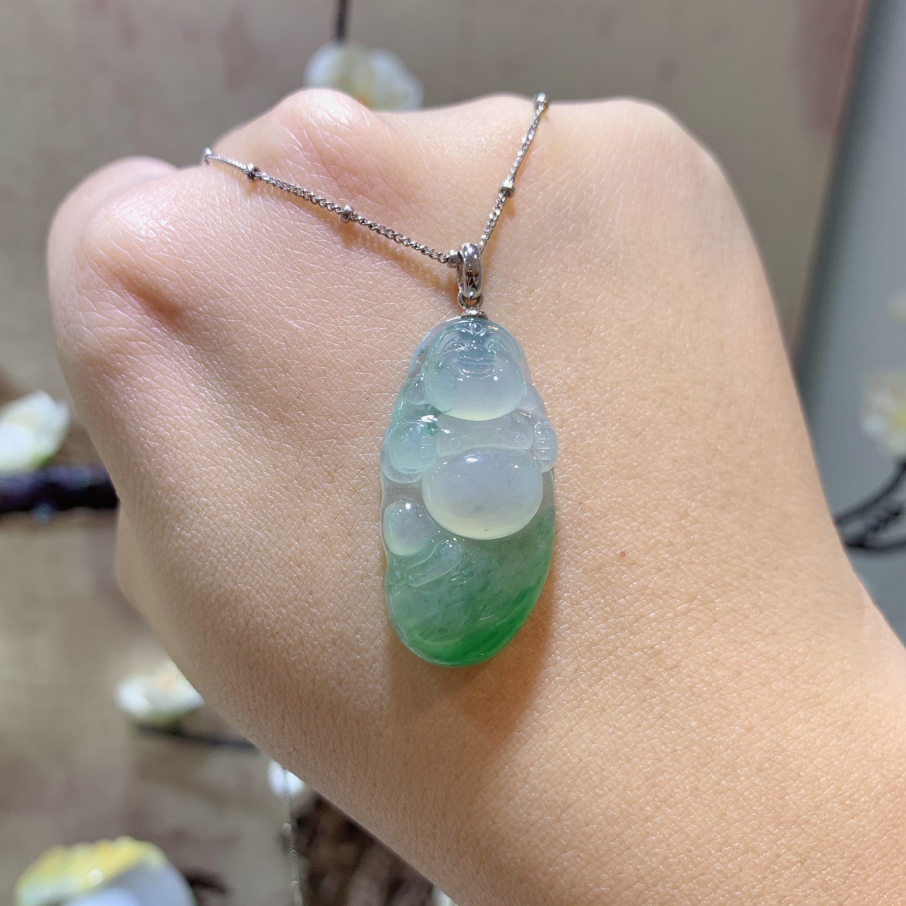 冰玻種飄綠布袋彌勒(已售出)