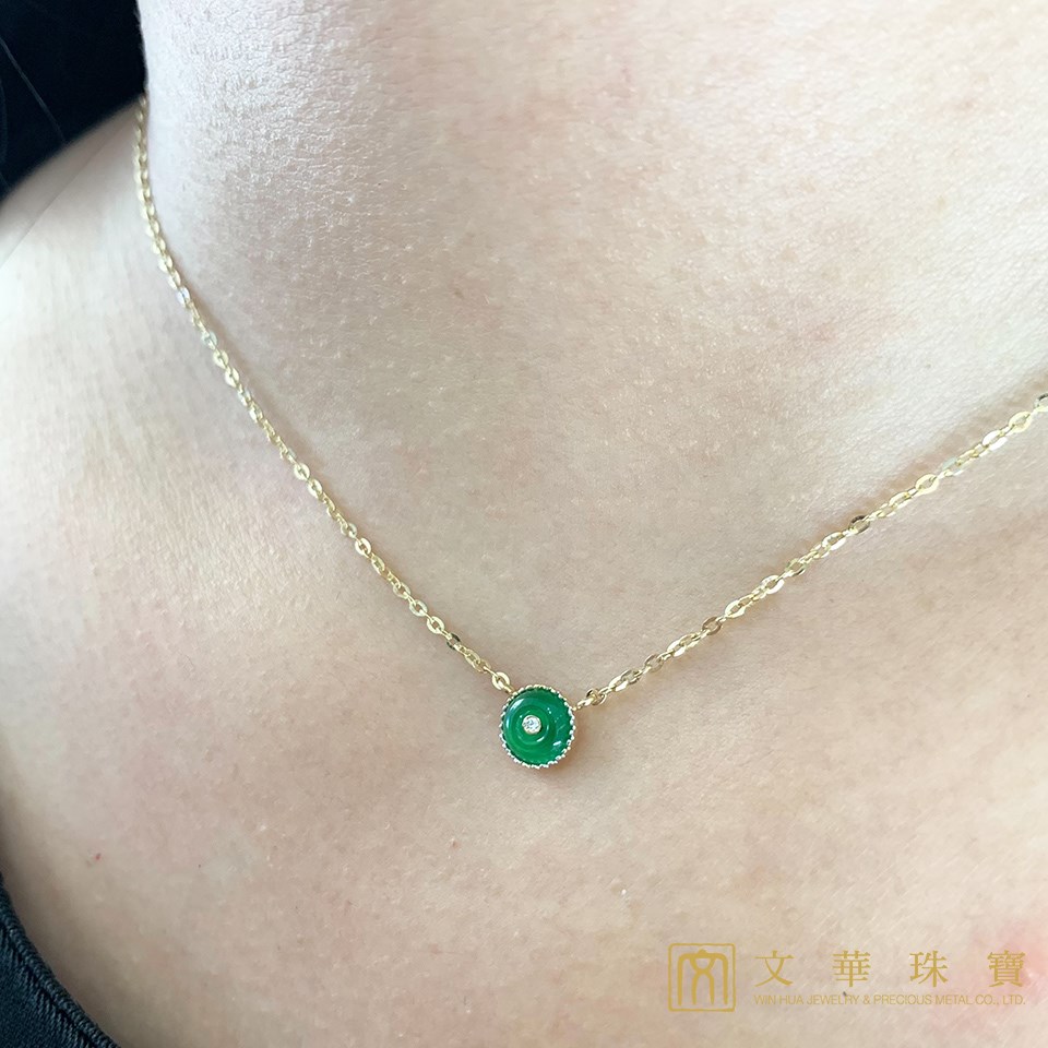 翡翠古錢黃K項鍊