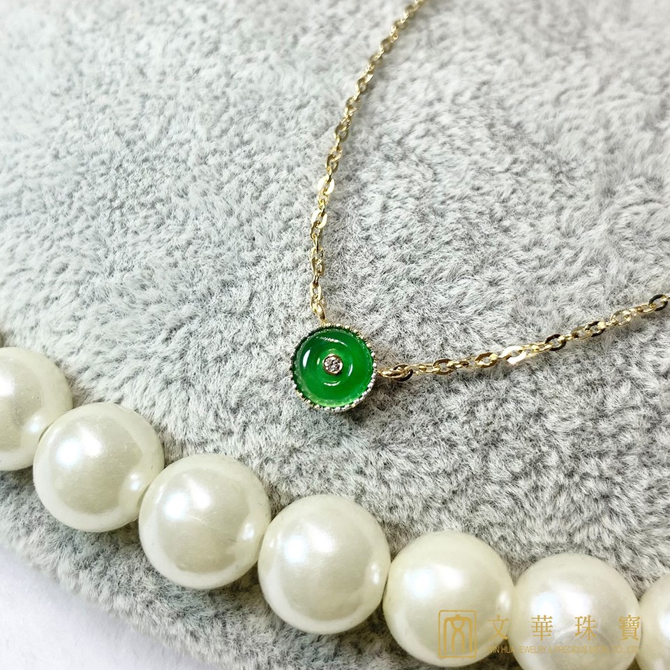 翡翠古錢黃K項鍊