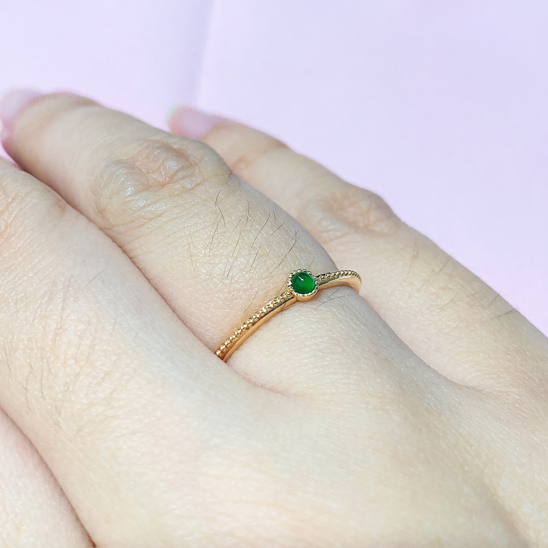 輕珠寶 翡翠小蛋面玫瑰金戒指 18k(已售出)