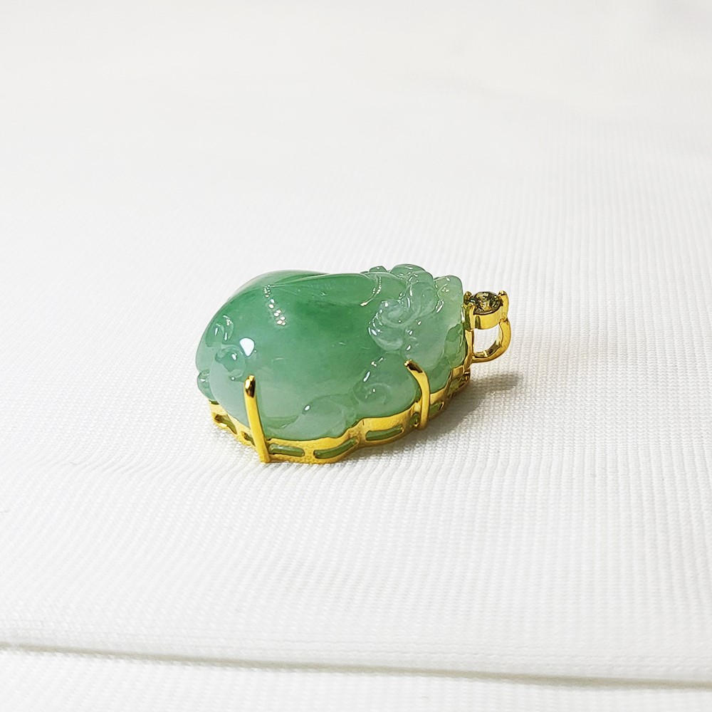 冰種蘋果綠貔貅黃K玉墜