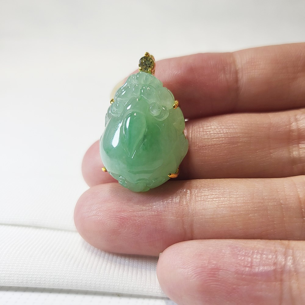 冰種蘋果綠貔貅黃K玉墜