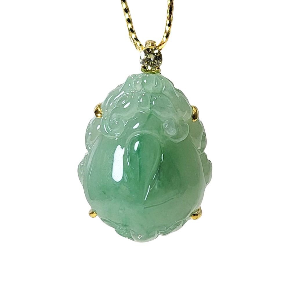 冰種蘋果綠貔貅黃K玉墜