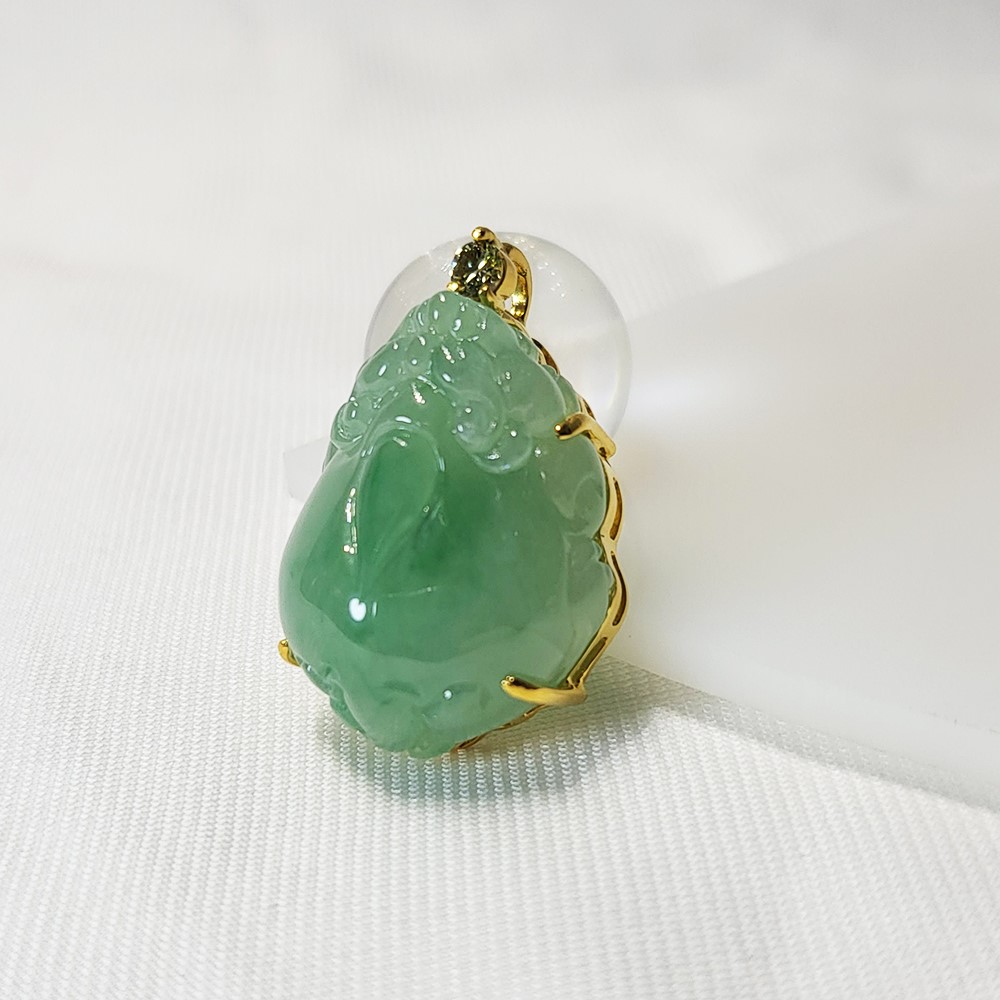 冰種蘋果綠貔貅黃K玉墜