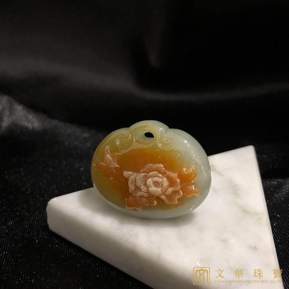 黃翡巧色蓮花胖鎖 不含鍊 