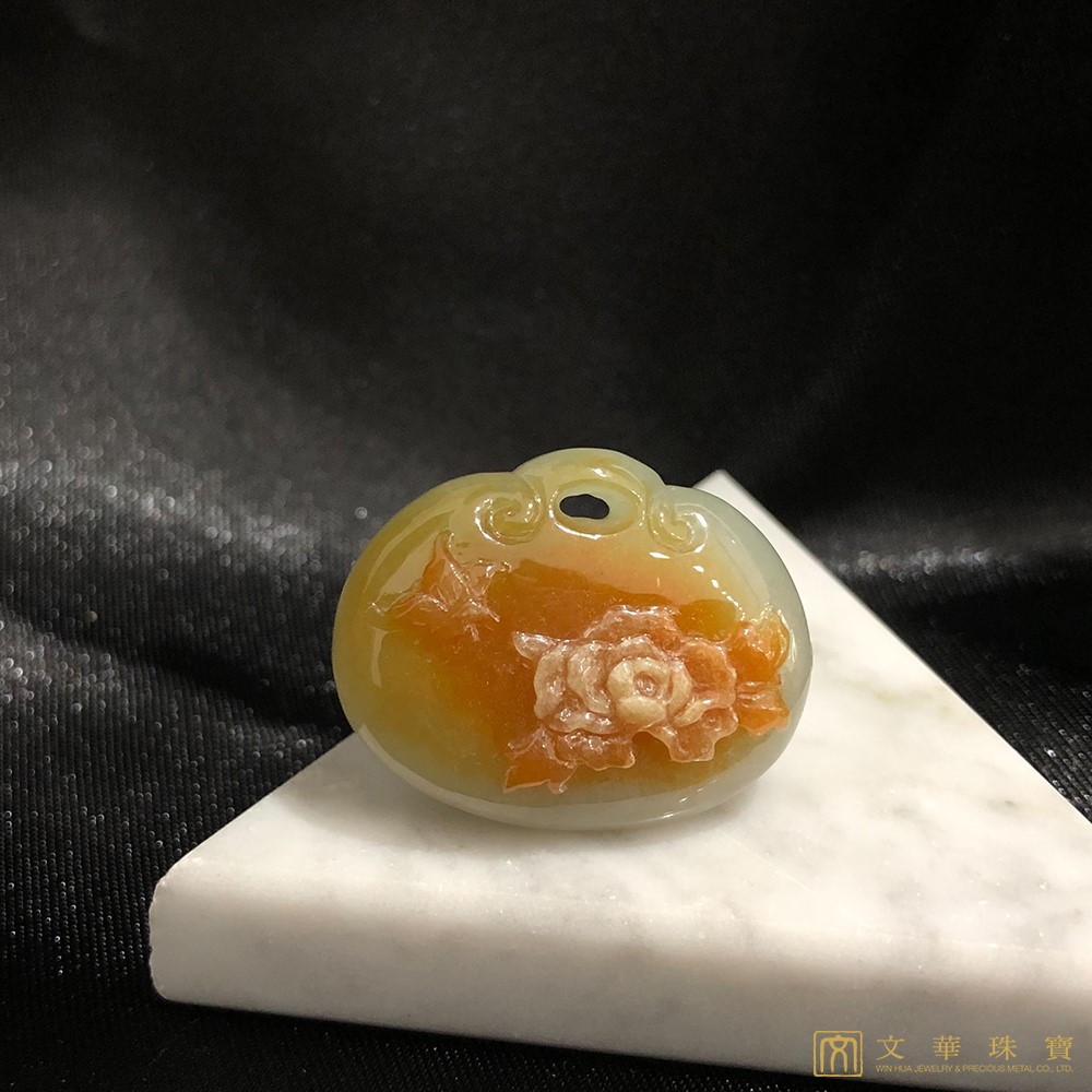 黃翡巧色蓮花胖鎖 不含鍊 