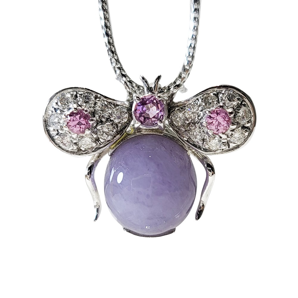 紫翡蛋面小蜜蜂別針兩用墜 