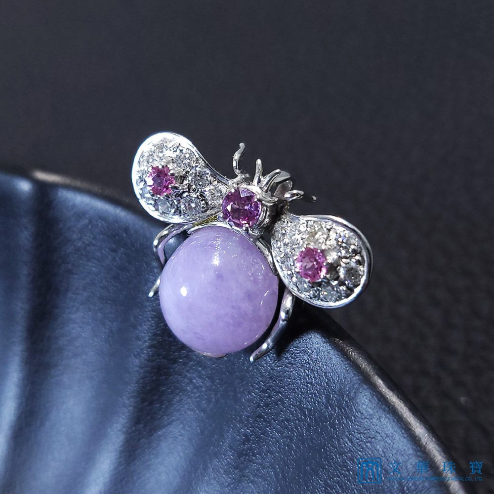 紫翡蛋面小蜜蜂別針兩用墜 