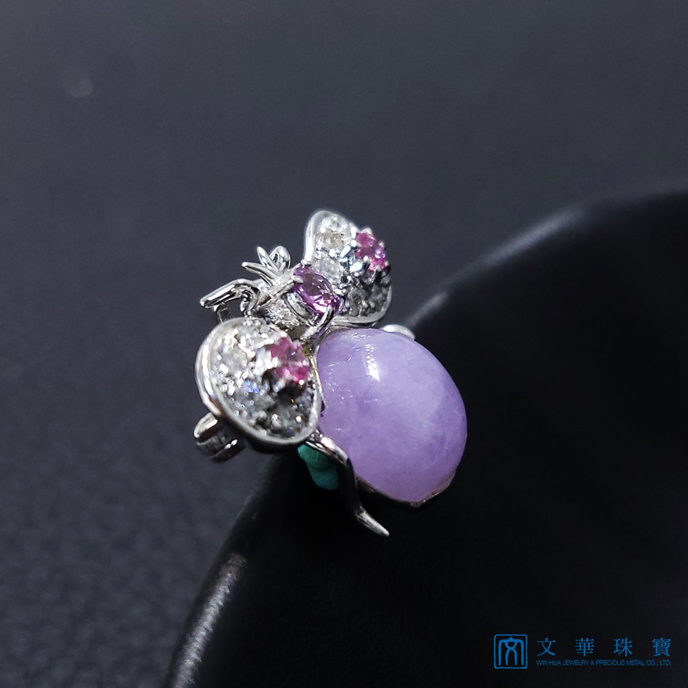 紫翡蛋面小蜜蜂別針兩用墜 