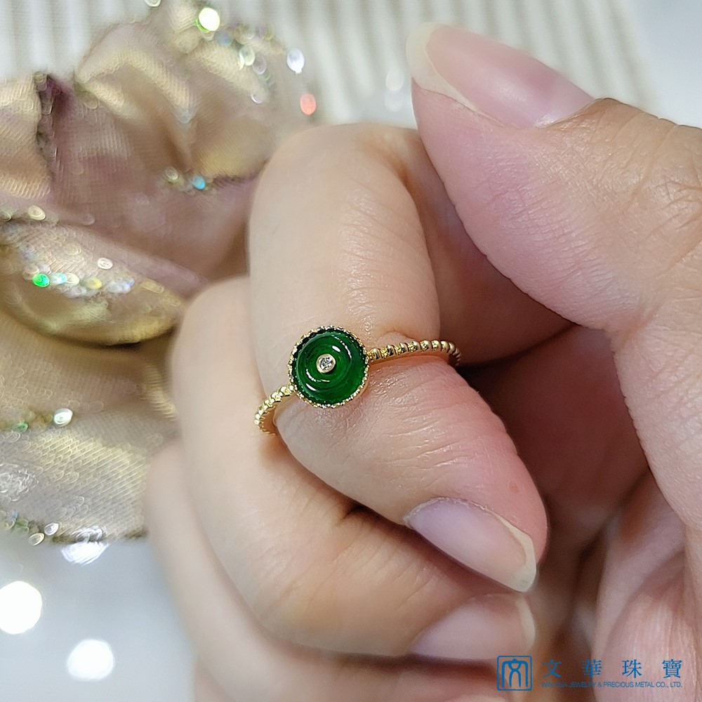 翡翠古錢黃K戒指 18K金(已售出)