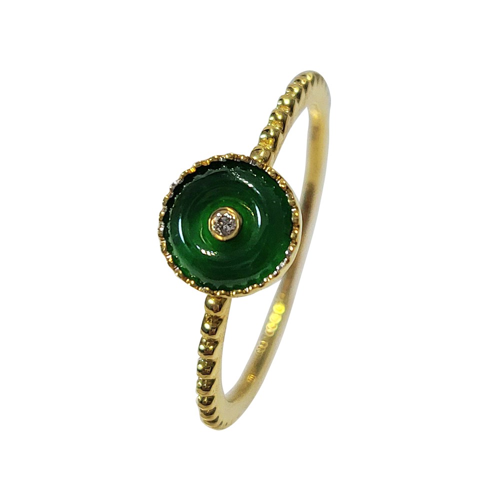 翡翠古錢黃K戒指 18K金(已售出)