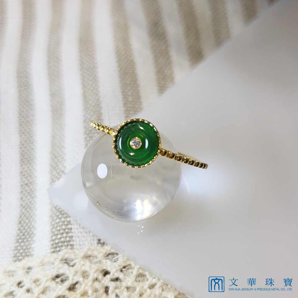 翡翠古錢黃K戒指 18K金(已售出)