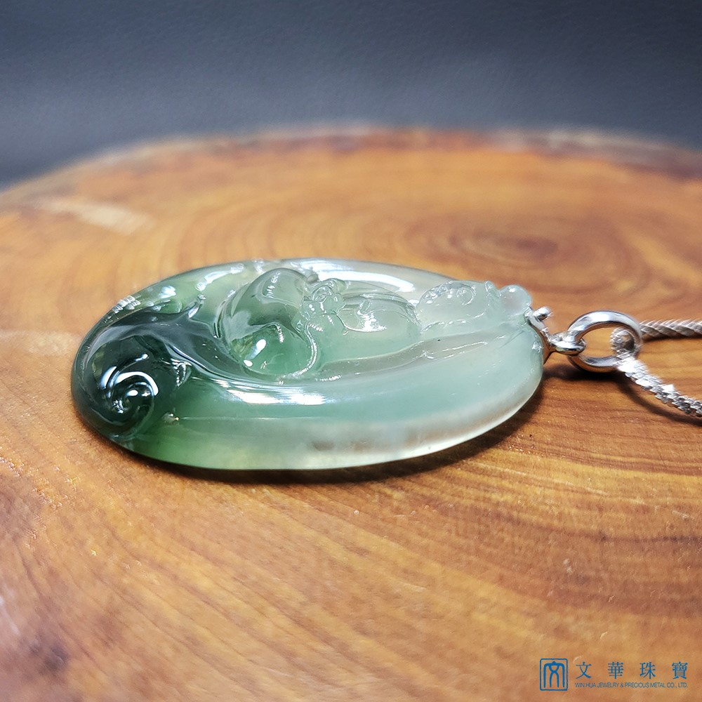 冰玻花青觀音玉牌