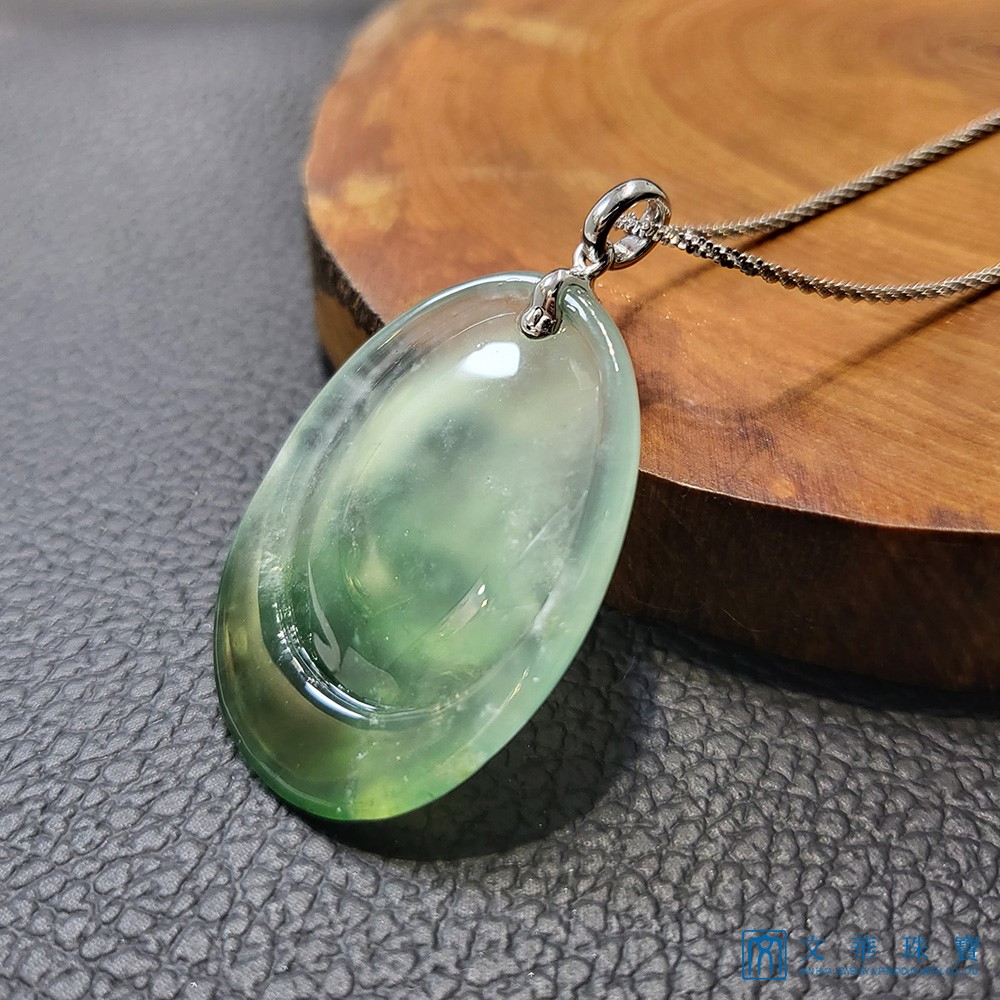 冰玻花青觀音玉牌