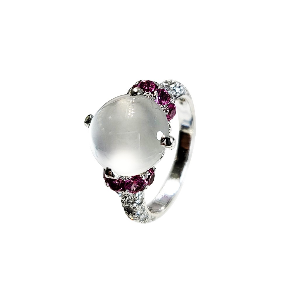 冰玻蛋面翡翠鑽戒 (已售出)