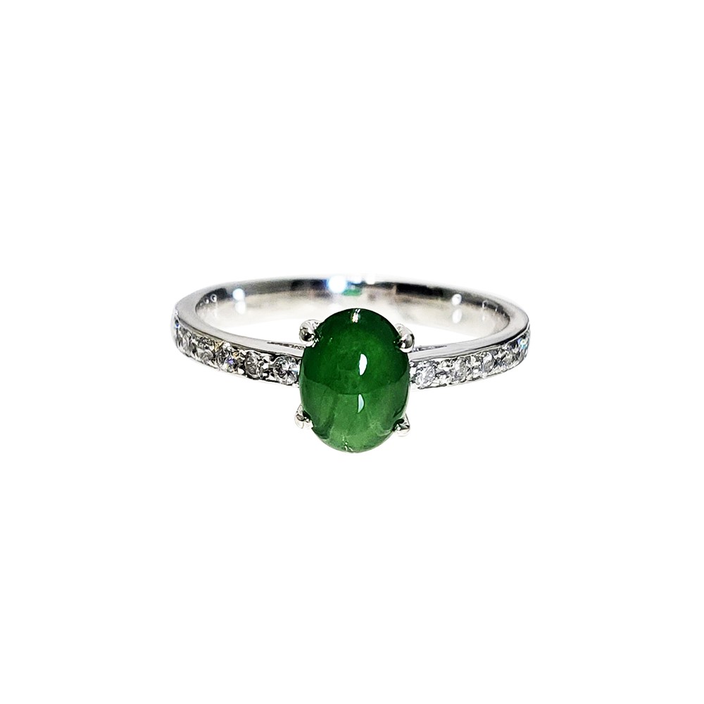  翡翠蛋面經典鑽戒 國際圍11.5號