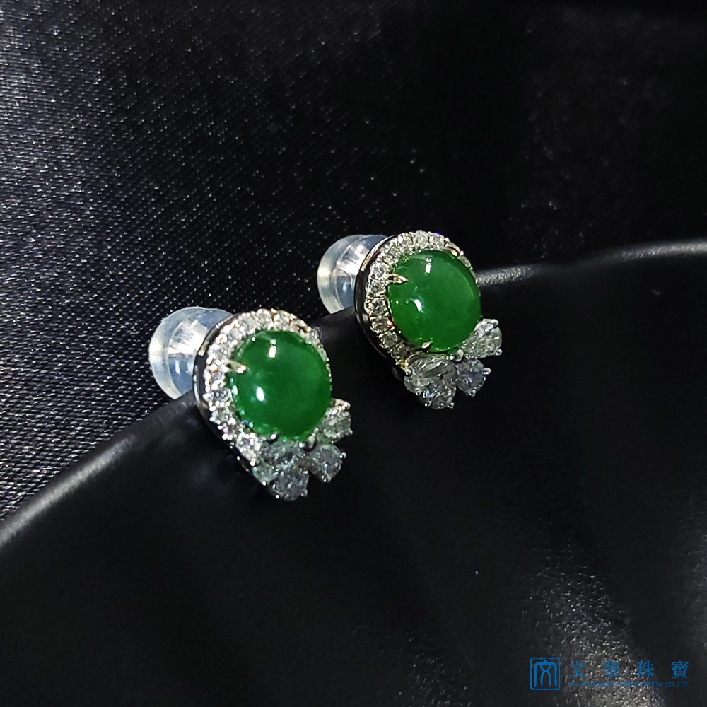 翡翠蛋面蝴蝶結鑽石耳環