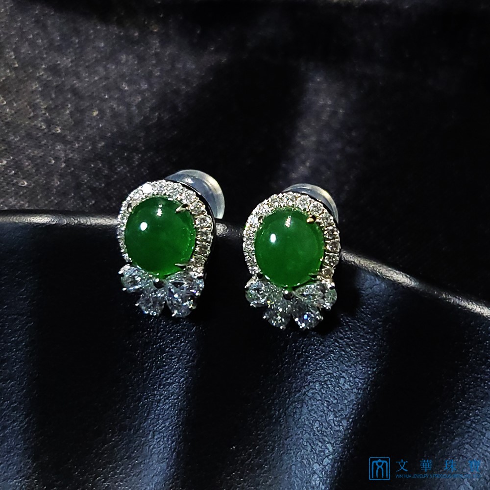 翡翠蛋面蝴蝶結鑽石耳環