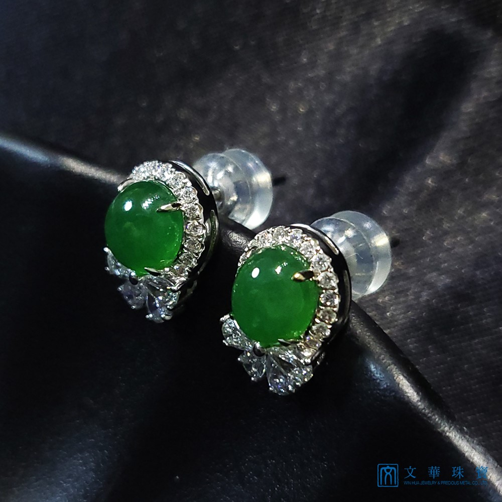 翡翠蛋面蝴蝶結鑽石耳環