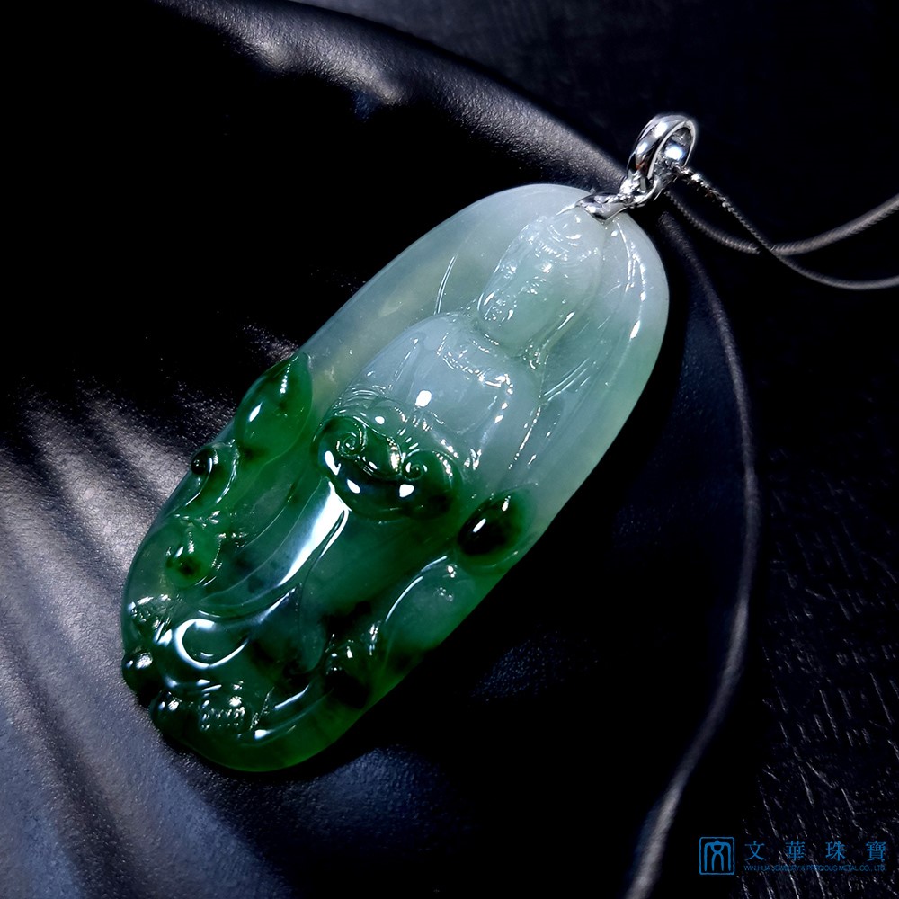 冰糯翠綠觀音玉牌 