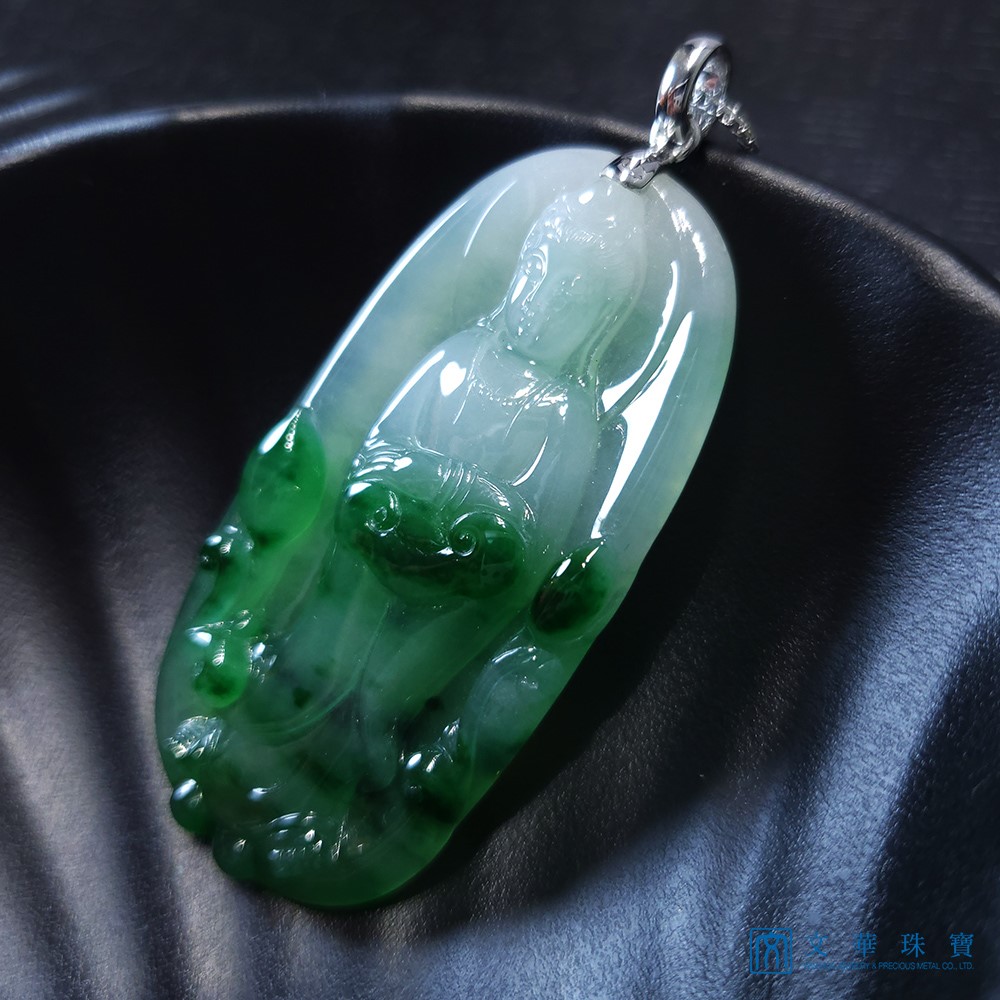 冰糯翠綠觀音玉牌 