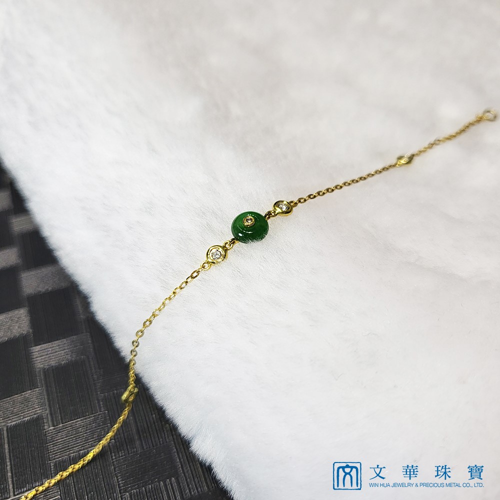 翡翠古錢鑽石黃K手鍊 (已售出)