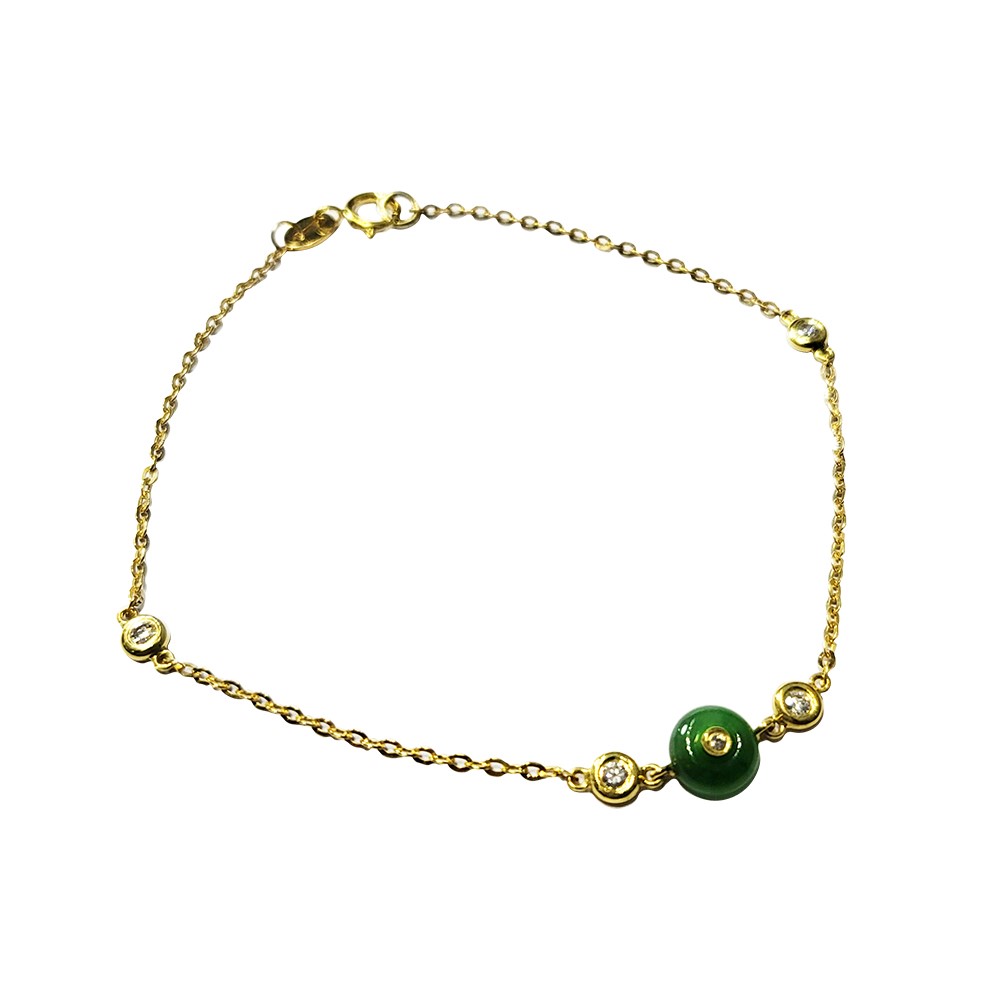 翡翠古錢鑽石黃K手鍊 (已售出)