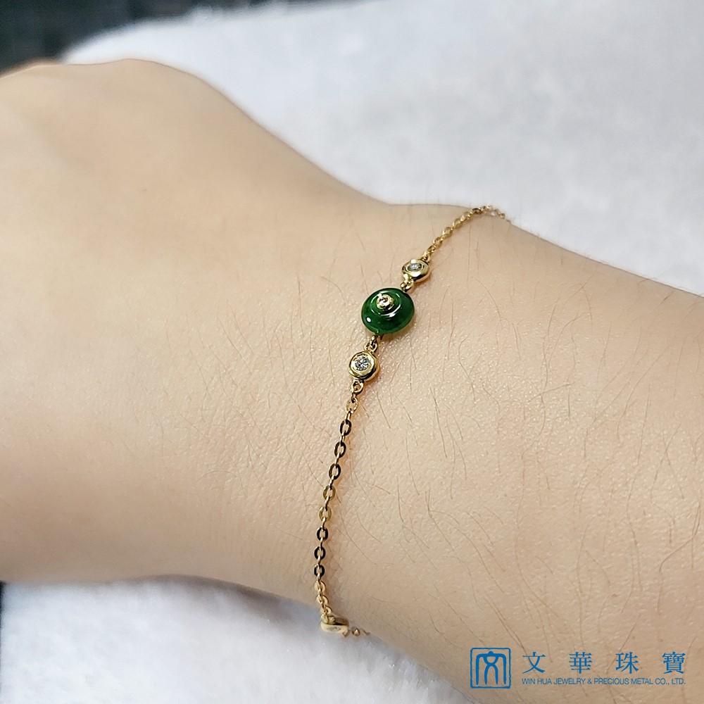 翡翠古錢鑽石黃K手鍊 (已售出)