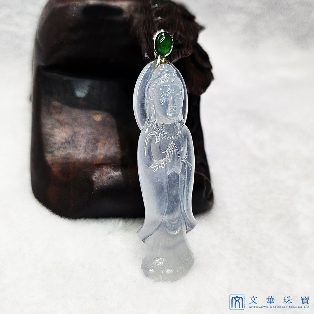 玻璃種立姿觀音玉墜 附中國寶石證書
