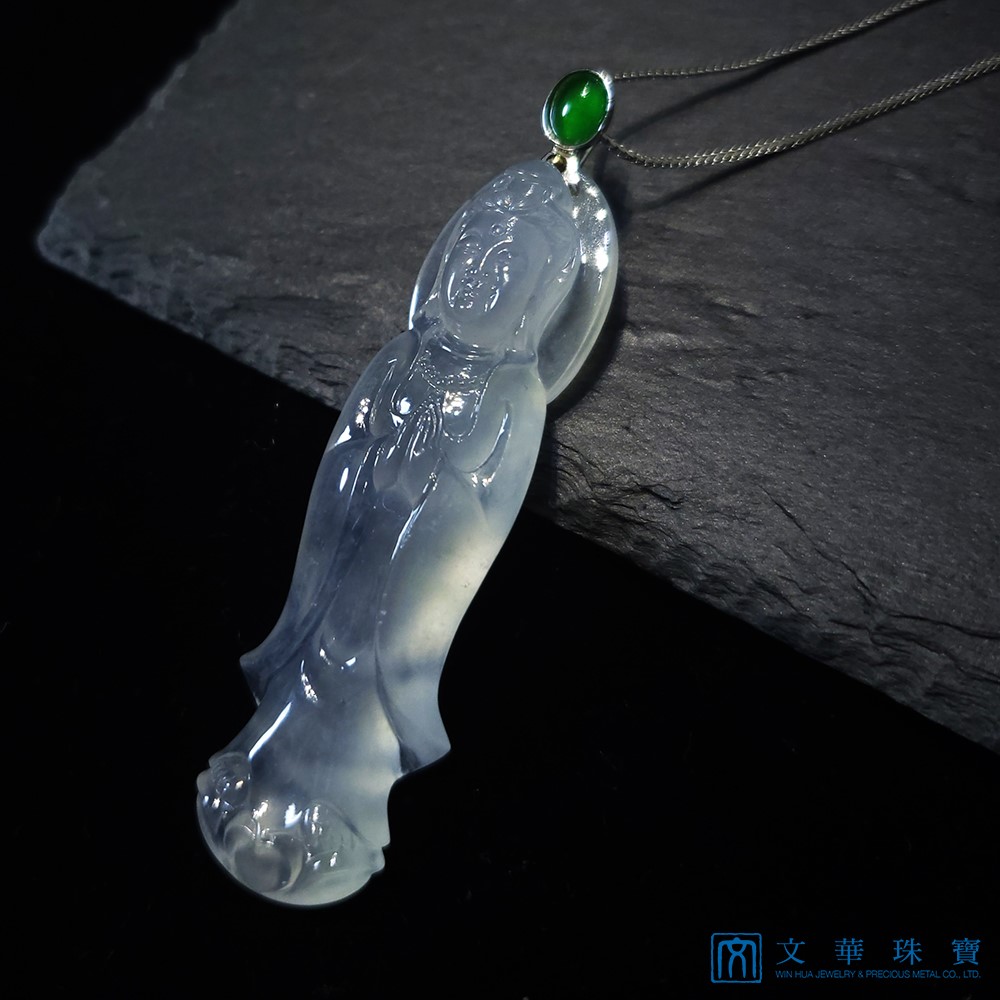 玻璃種立姿觀音玉墜 附中國寶石證書