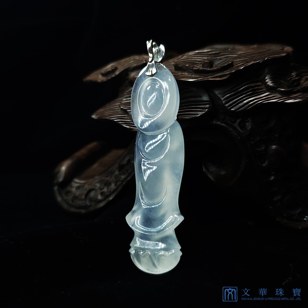玻璃種立姿觀音玉墜 附中國寶石證書