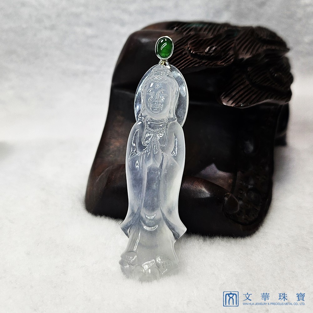 玻璃種立姿觀音玉墜 附中國寶石證書