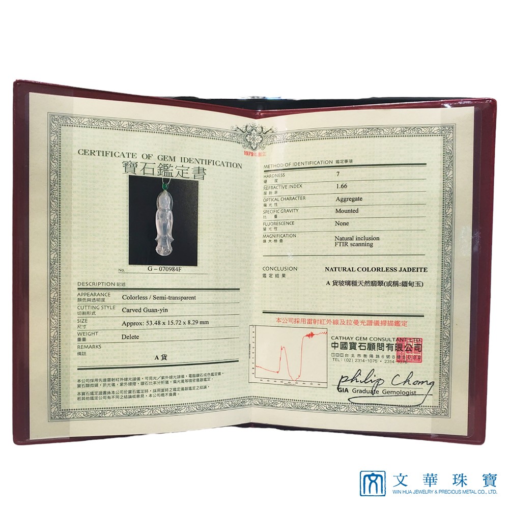 玻璃種立姿觀音玉墜 附中國寶石證書
