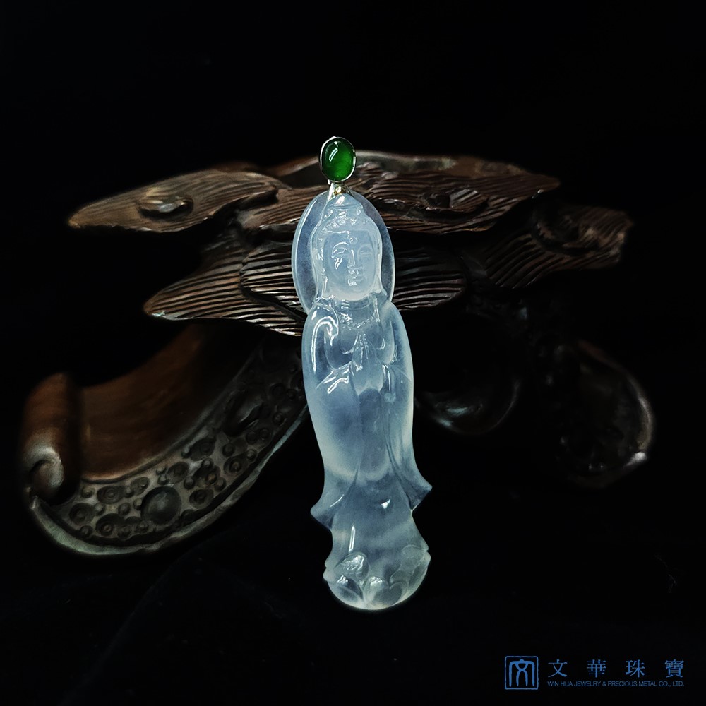 玻璃種立姿觀音玉墜 附中國寶石證書