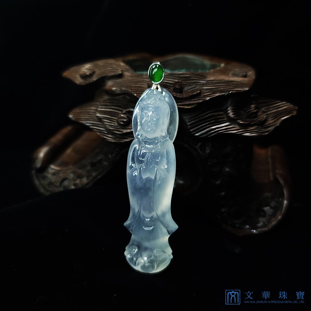 玻璃種立姿觀音玉墜 附中國寶石證書