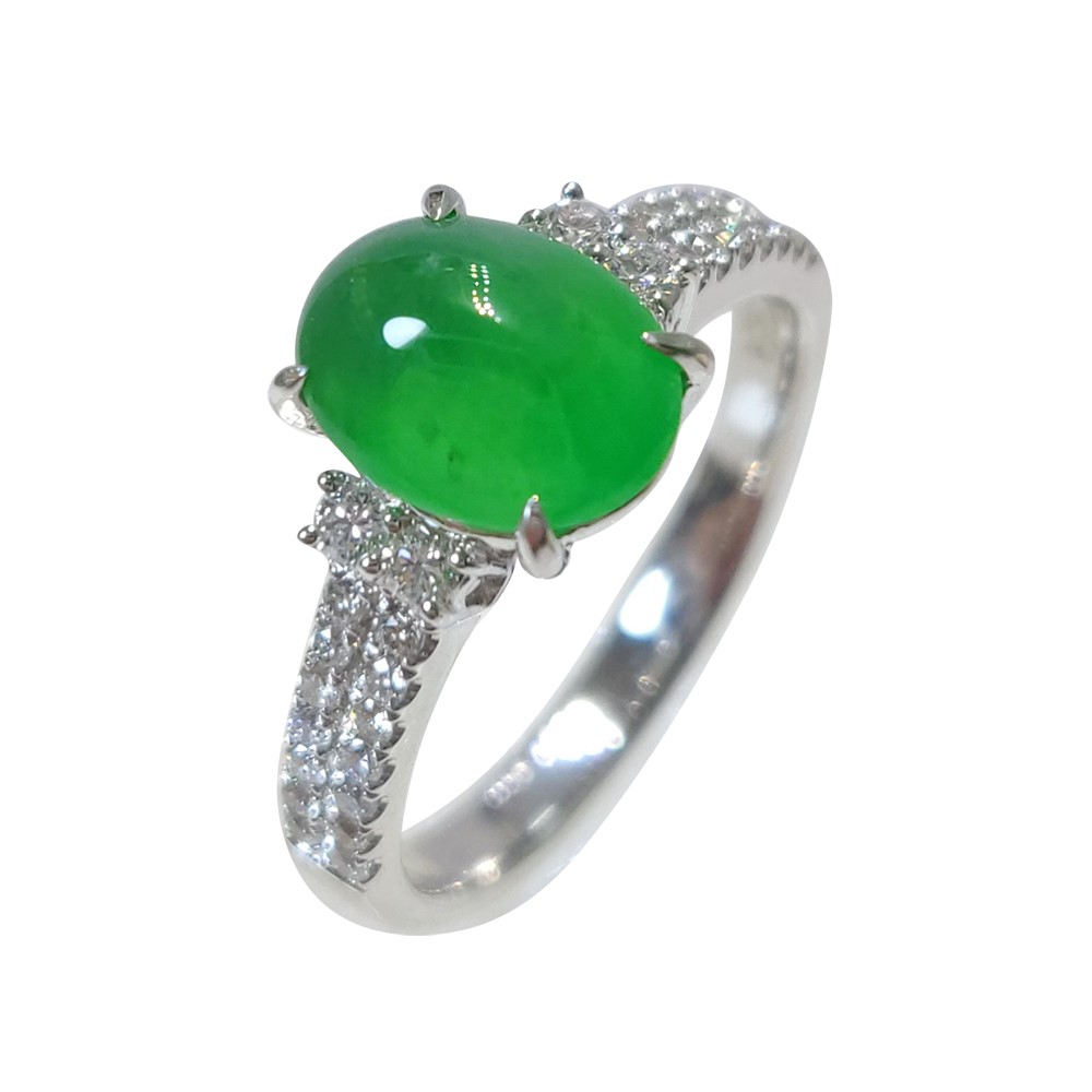 帝王綠翡翠蛋面鑽戒 