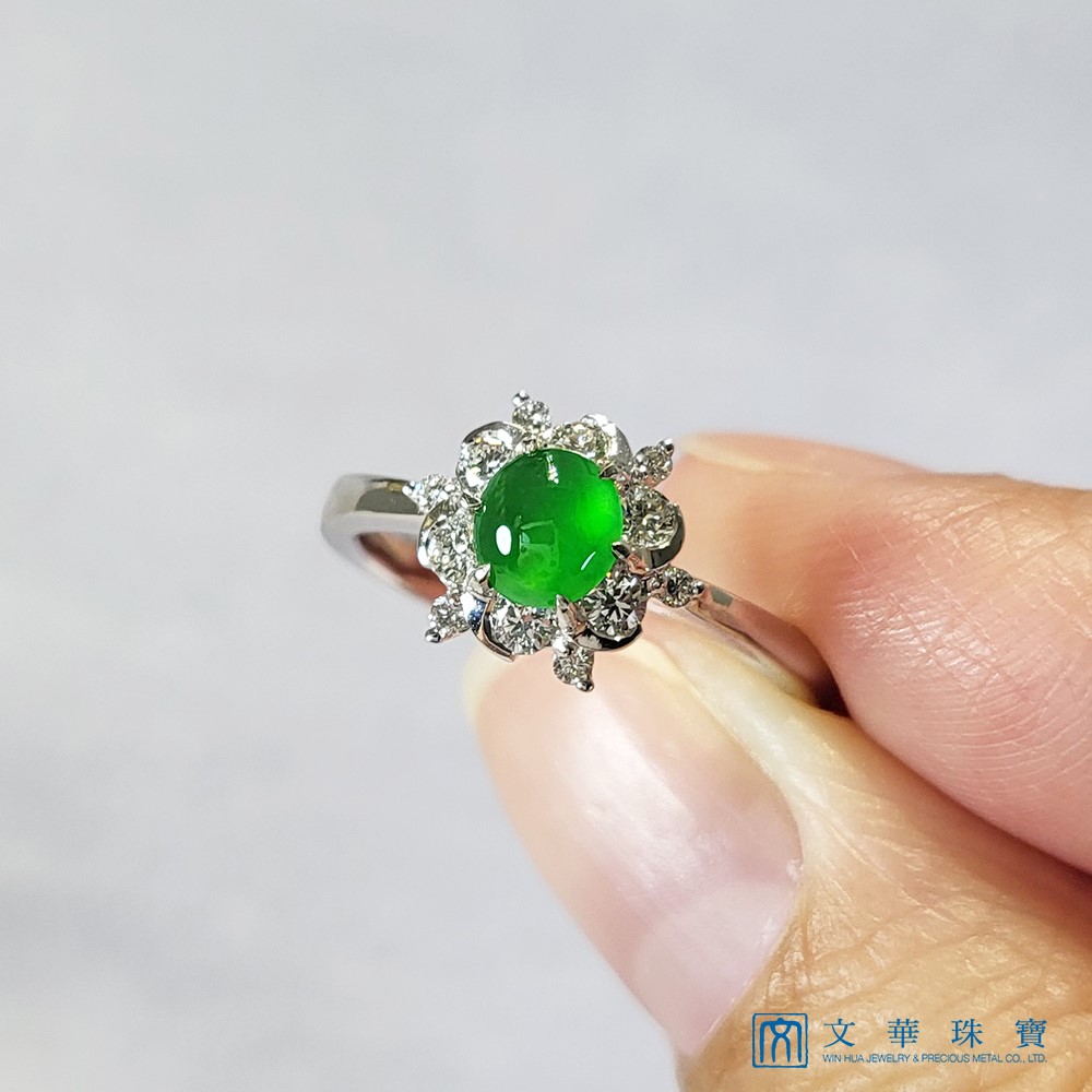 冰翠蛋面花形鑽戒 國際圍12號 