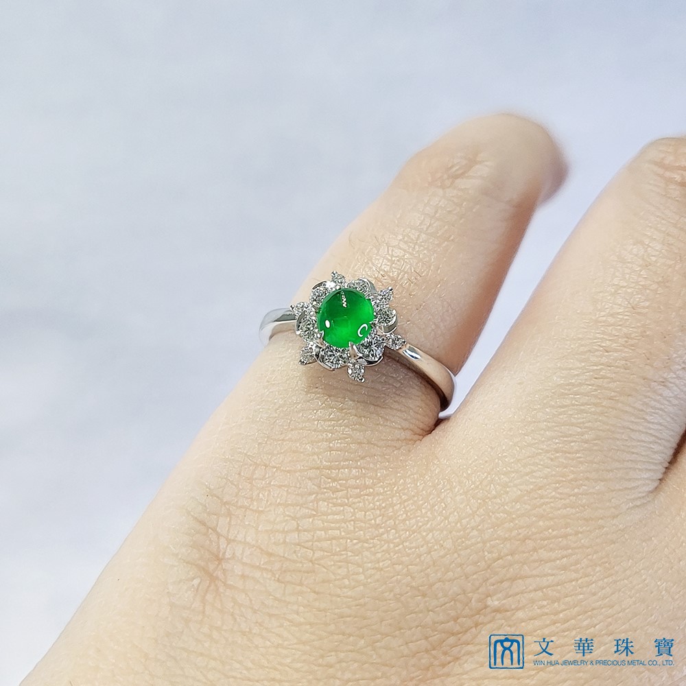 冰翠蛋面花形鑽戒 國際圍12號 