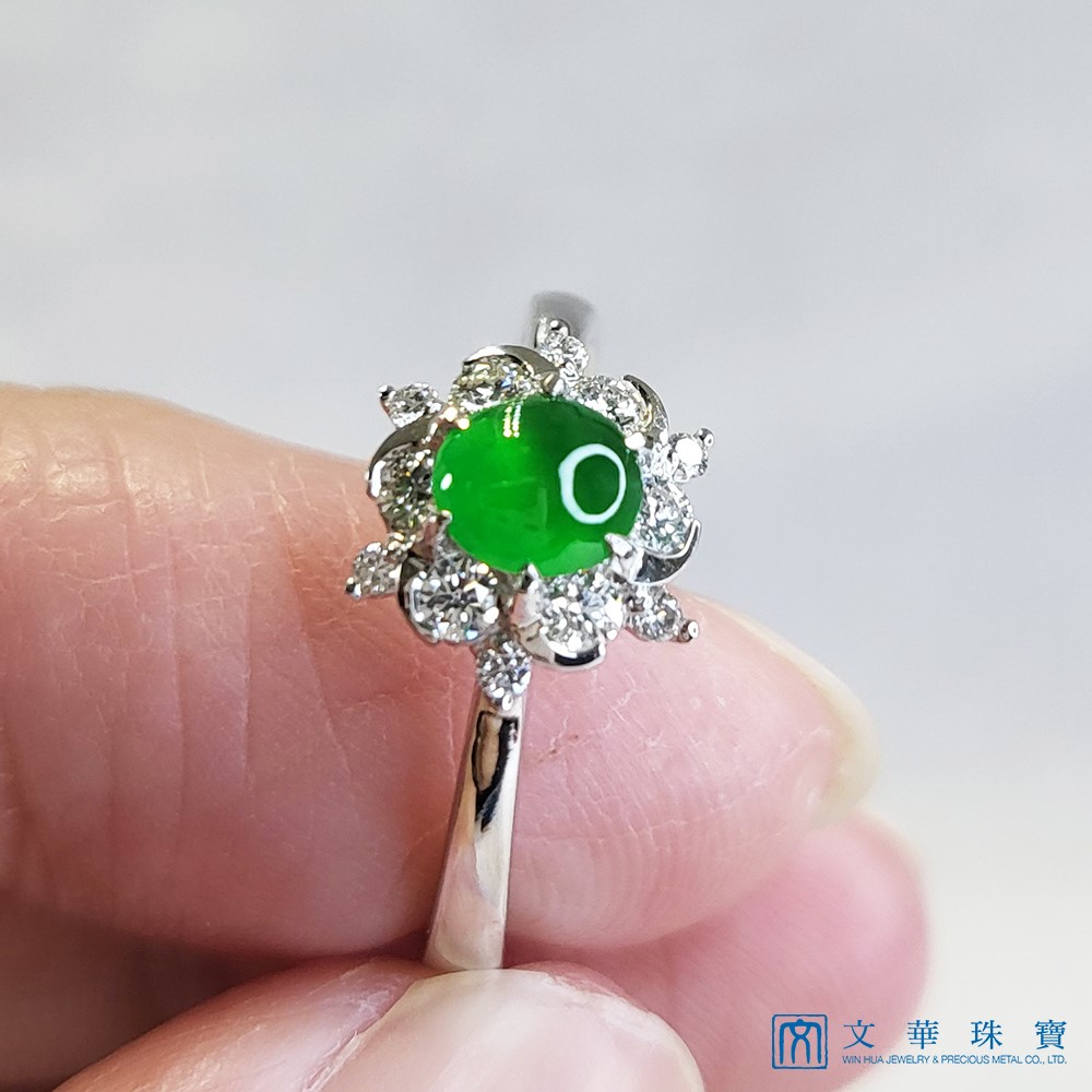 冰翠蛋面花形鑽戒 國際圍12號 