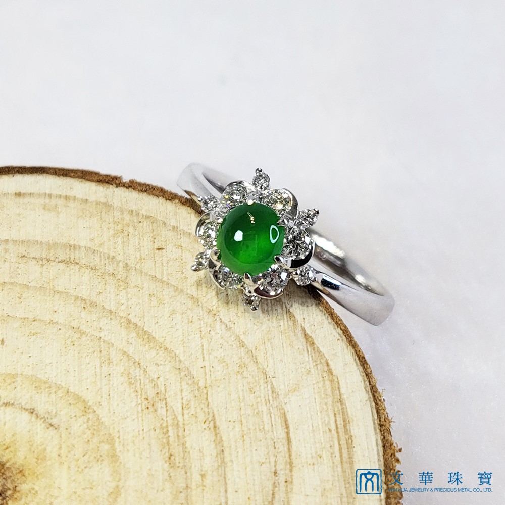 冰翠蛋面花形鑽戒 國際圍12號 