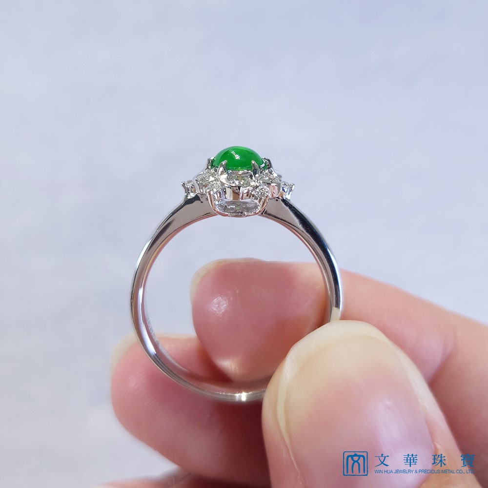 冰翠蛋面花形鑽戒 國際圍12號 