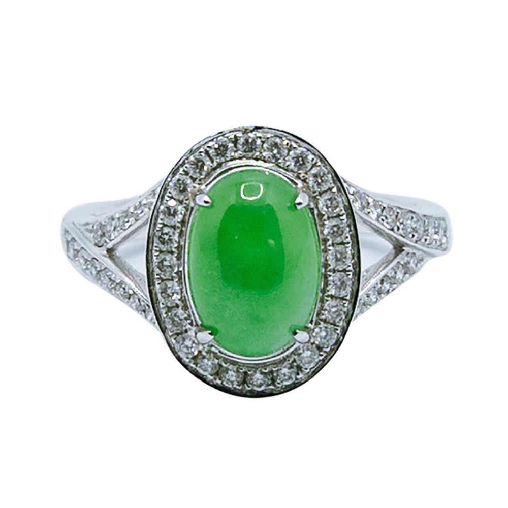 陽綠翡翠蛋面鑽戒 國際圍10號(已售出)