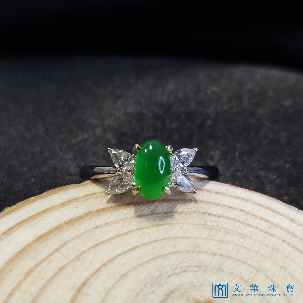 冰翠蛋面馬眼鑽戒 國際圍10.5號