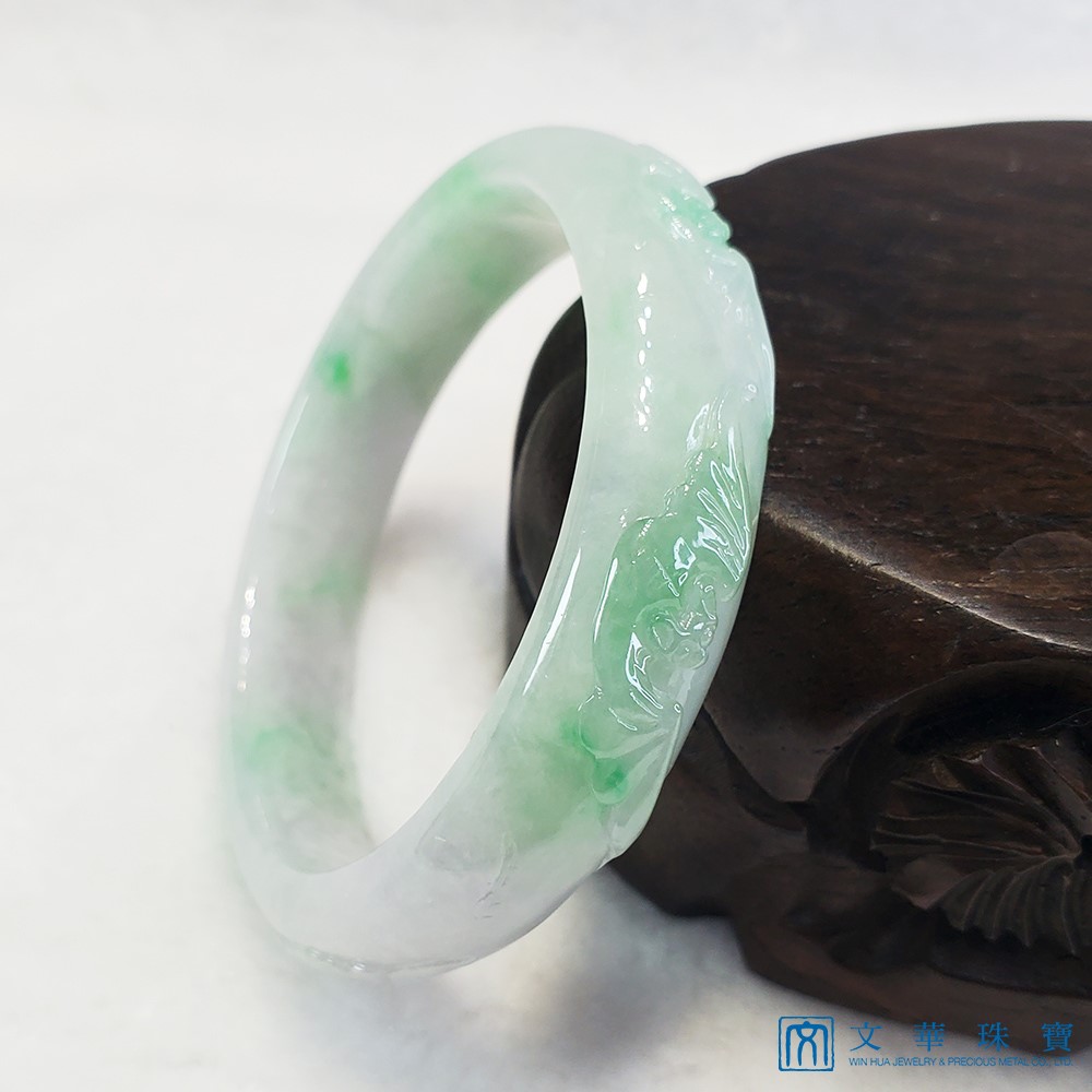 福到眼前冰帶綠玉鐲 17.5圍 貴妃鐲(已售出)