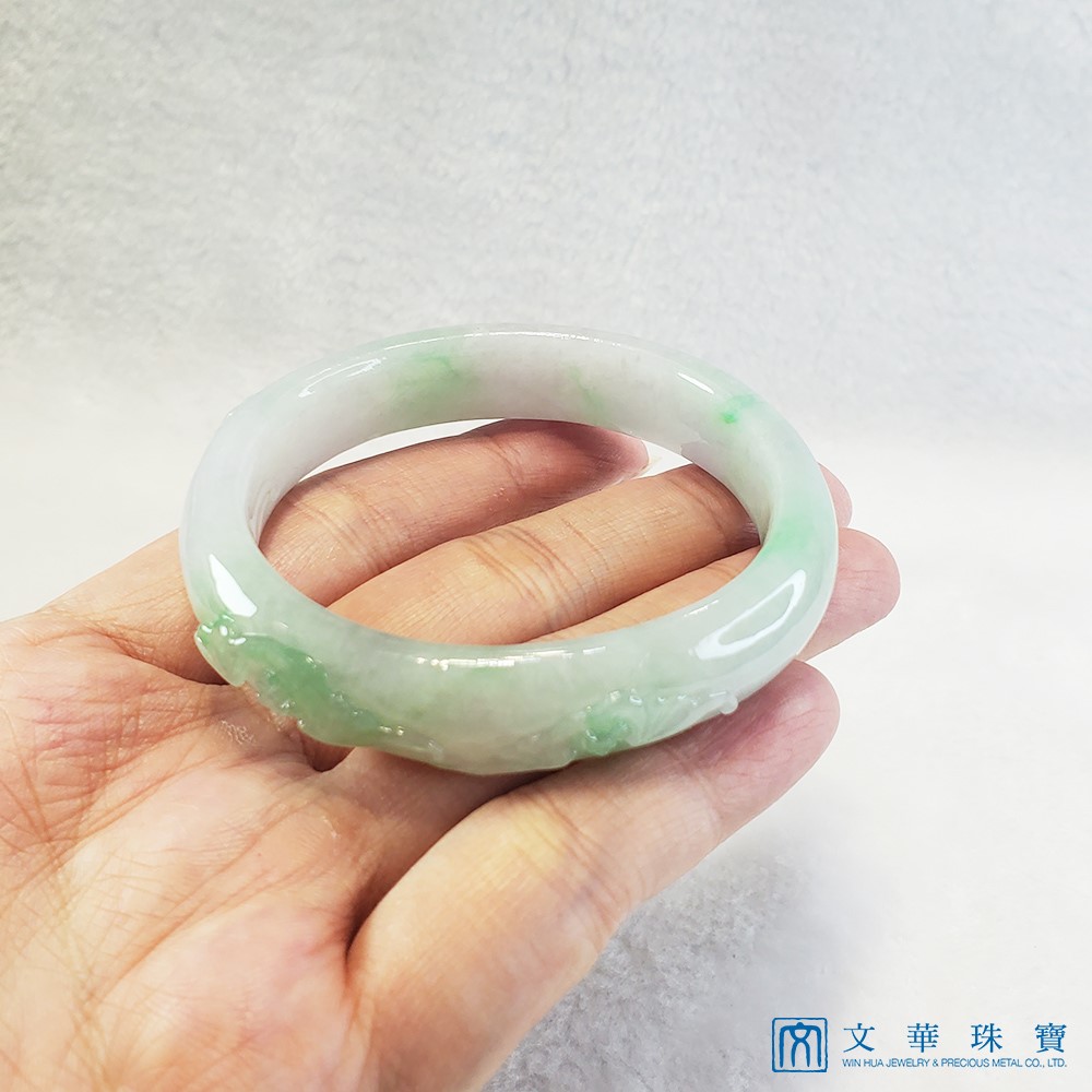 福到眼前冰帶綠玉鐲 17.5圍 貴妃鐲(已售出)