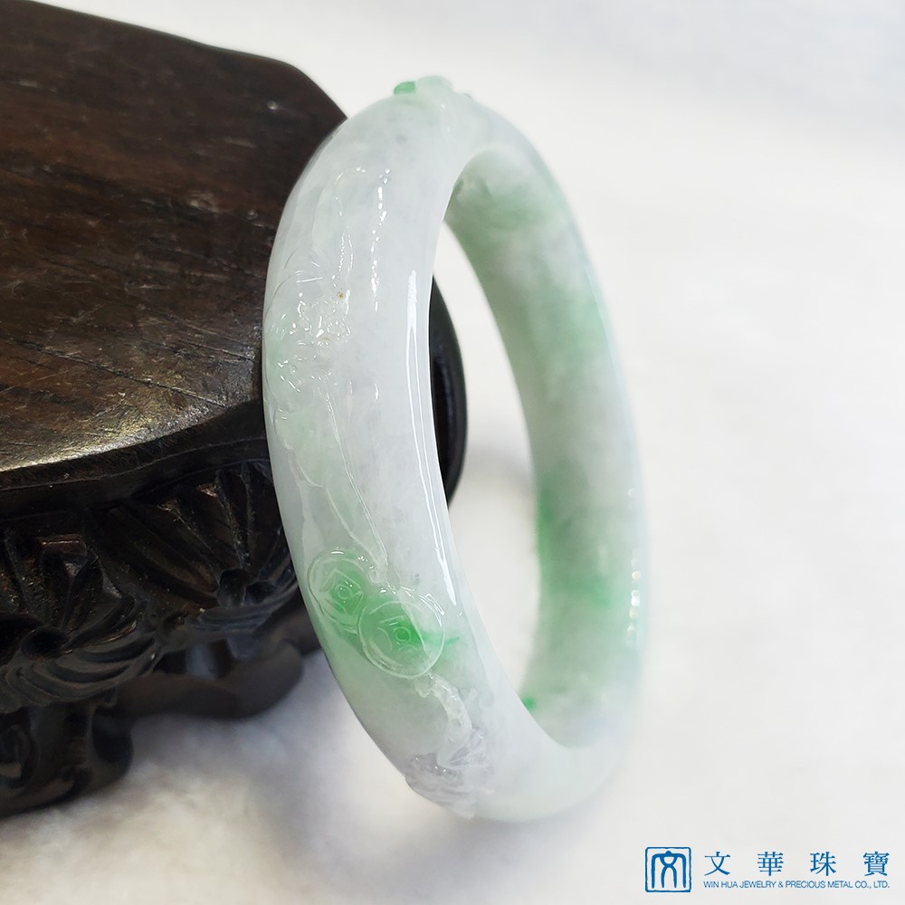 福到眼前冰帶綠玉鐲 17.5圍 貴妃鐲(已售出)