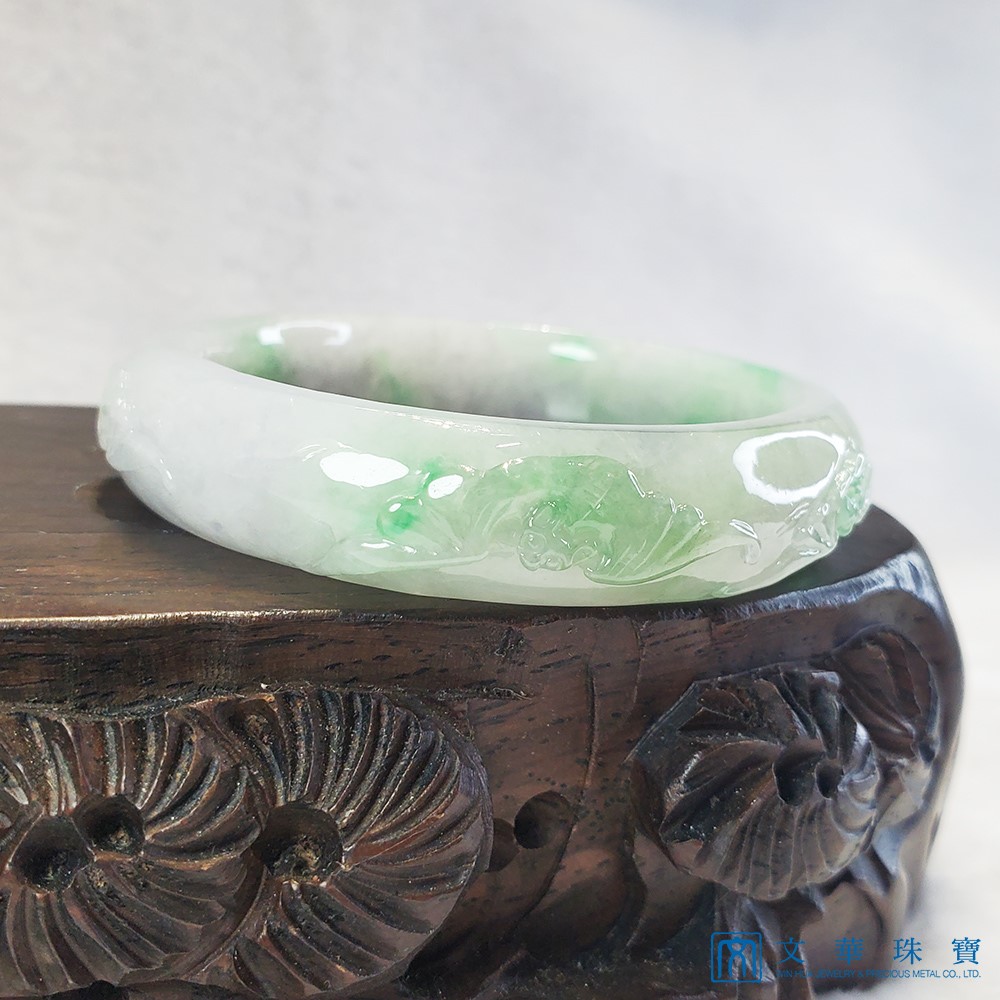 福到眼前冰帶綠玉鐲 17.5圍 貴妃鐲(已售出)