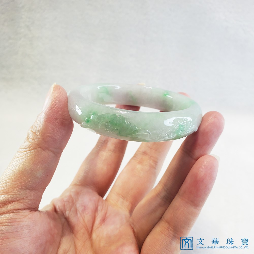 福到眼前冰帶綠玉鐲 17.5圍 貴妃鐲(已售出)
