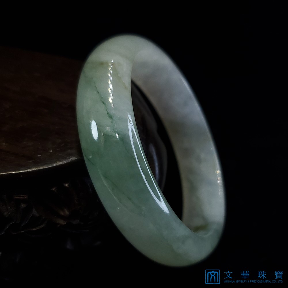 翡翠冰種帶湖綠絲寬版玉鐲 19圍 平安鐲