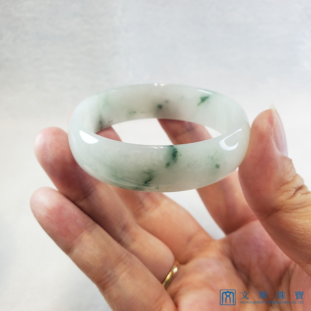 翡翠細冰糯飄花玉鐲 17圍 寬版扁鐲(已售出)